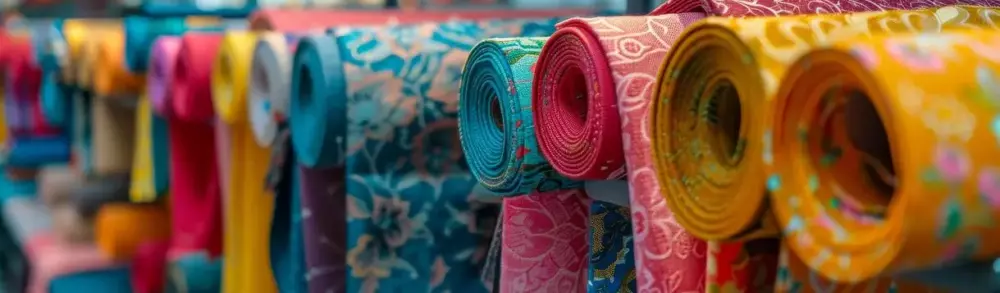 Une explosion de couleurs : des rouleaux de tissus artisanaux prêts à être transformés.