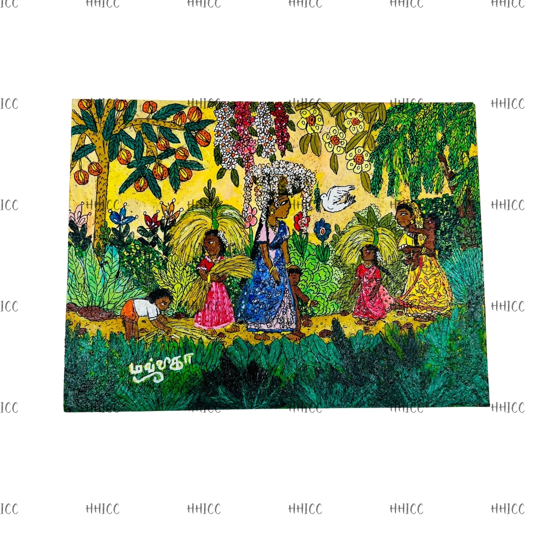 Peinture-sur-liege-Meres-indiennes-en-chemin-02